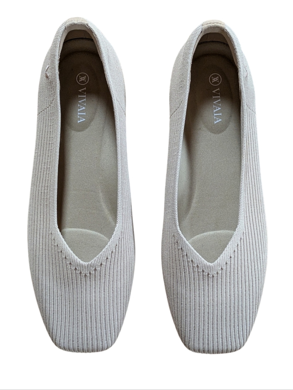 VIVAIA Margot Square Toe V-Cut Ballet Flats Almond Size 40 WIDE - Picture 2 of 10